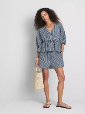 Paula echevarrÃa striped seersucker puff-sleeve blouse
